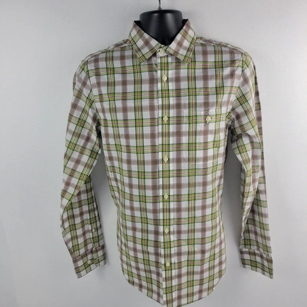 Banana Republic Dress Shirt q60‎ green plaid S 14 14.5